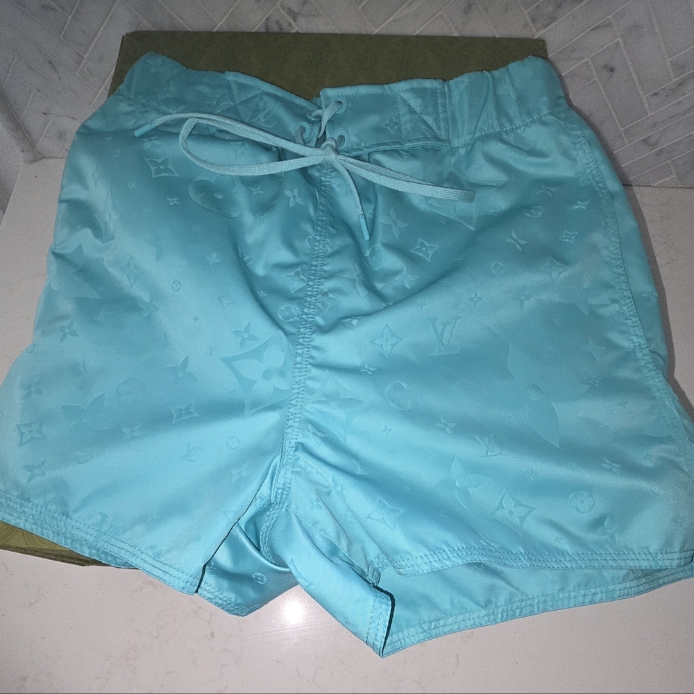 New Authentic Louis Vuitton Mens Teal Swim Shorts🩳 With 3-D Back Pocket